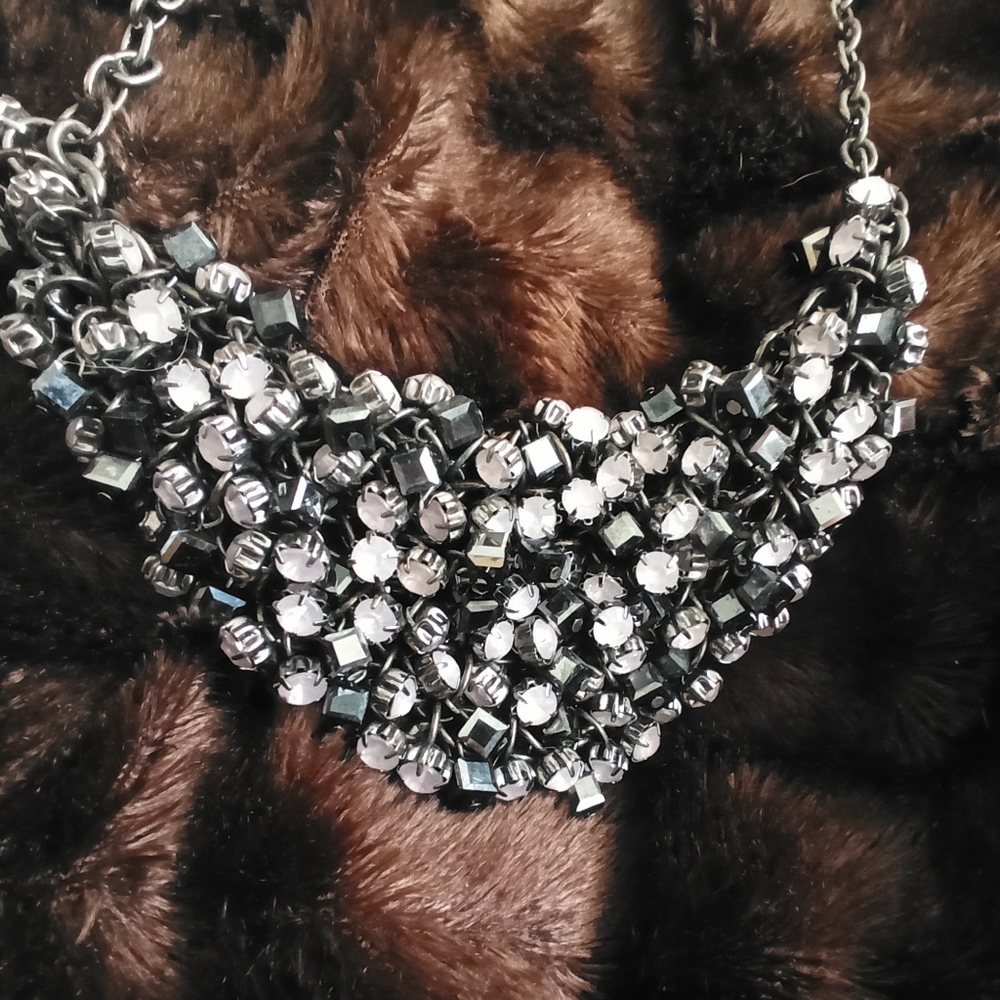 Vintage rose quartz, hematite chain-linked necklace S